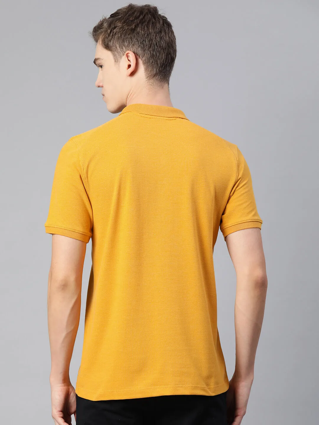 Alcis Men Yellow Abstract Printed Polo Collar T-shirt