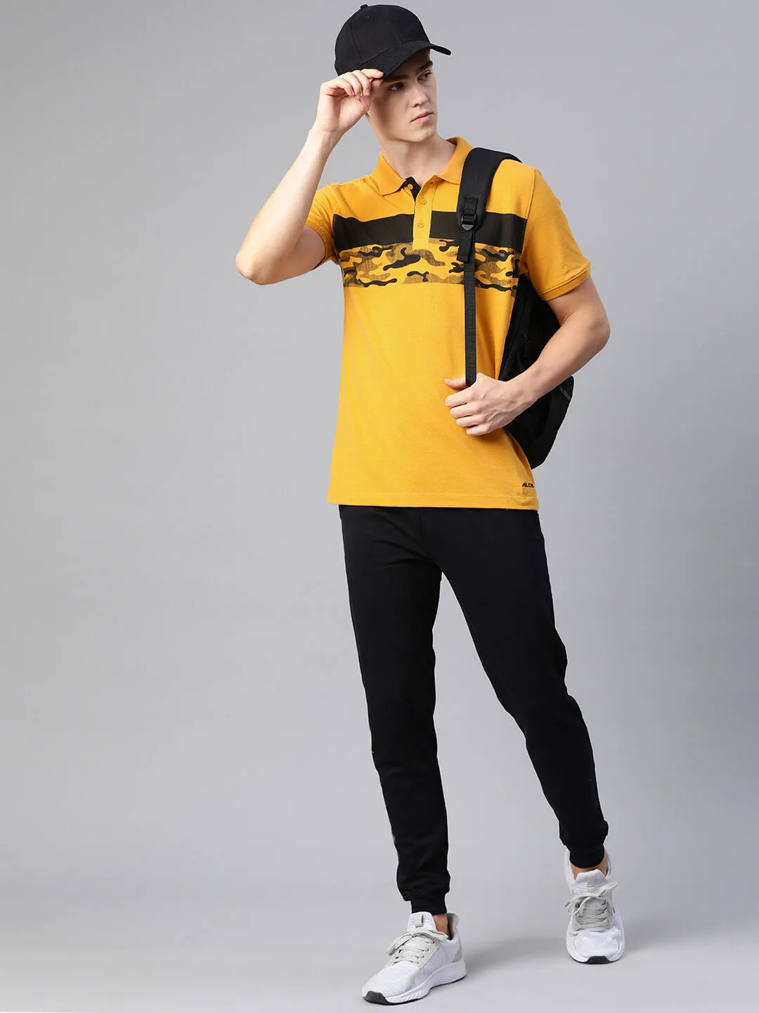 Alcis Men Yellow Abstract Printed Polo Collar T-shirt