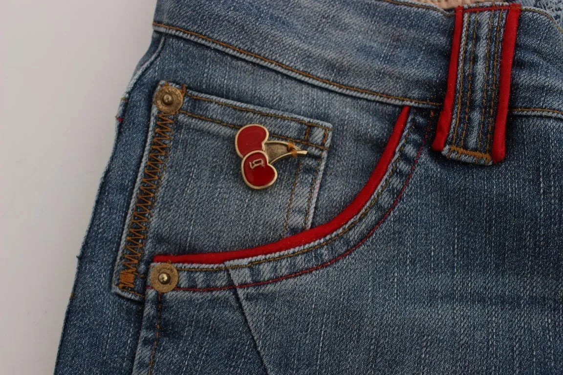 Blue Wash Cotton Blend Slim Fit Cropped Jeans