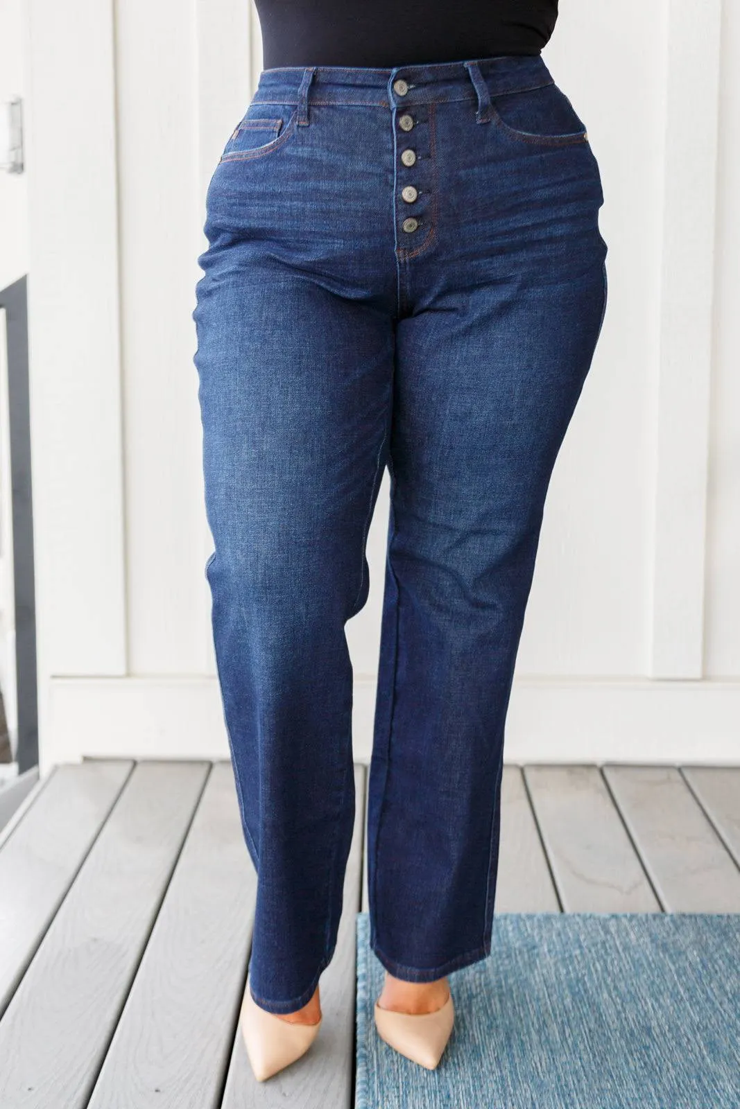 Button It Straight Leg Jean by Judy Blue