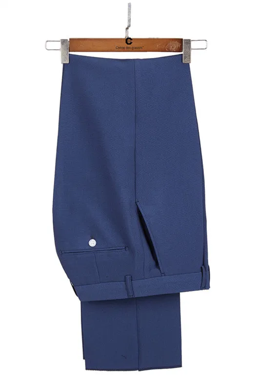 Classy Dark Blue Peaked Lapel Slim Fit Men Suits for Business
