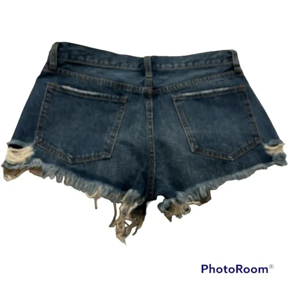 Denim cut-off distressed frayed shorts Daisy Chain lace inset 29 New OB585971
