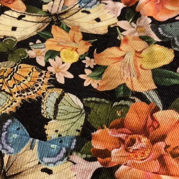 Farm Rio Anthropologie Floral Butterfly Pattern Denim Jean Shorts