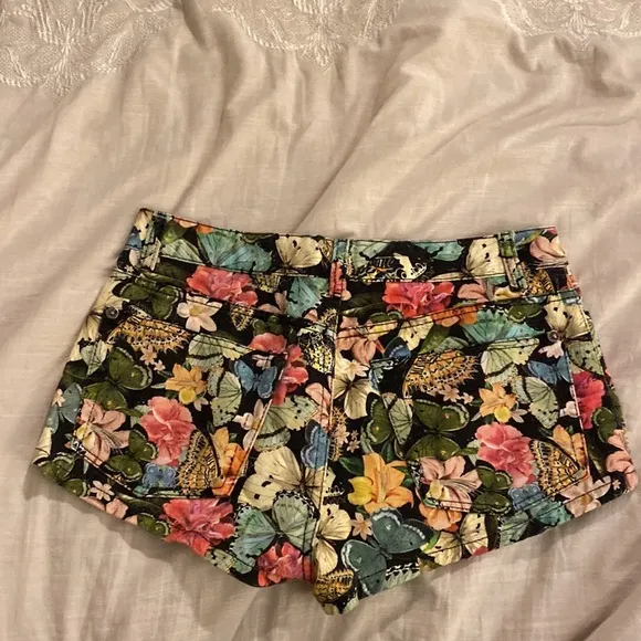 Farm Rio Anthropologie Floral Butterfly Pattern Denim Jean Shorts