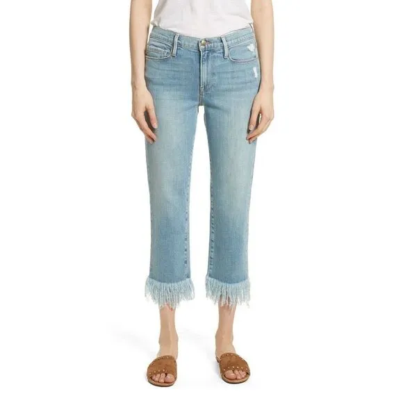 Frame Denim Le Nouveau Straight Jeans Women's 28 brandsbury wash frayed hem