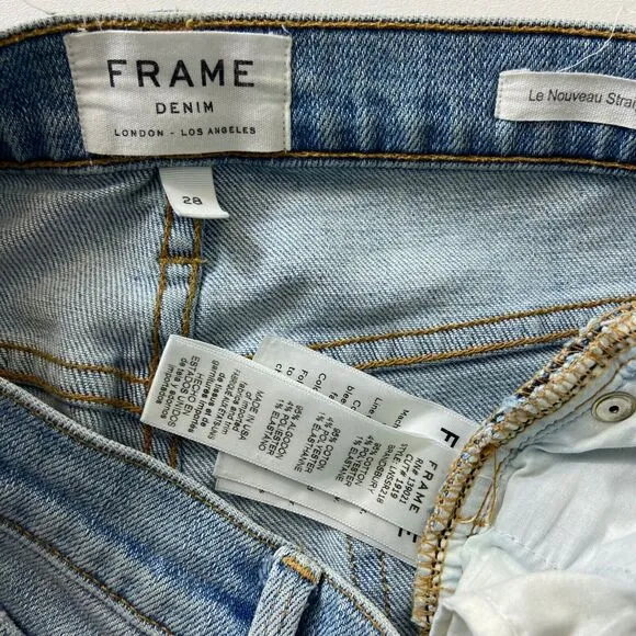 Frame Denim Le Nouveau Straight Jeans Women's 28 brandsbury wash frayed hem