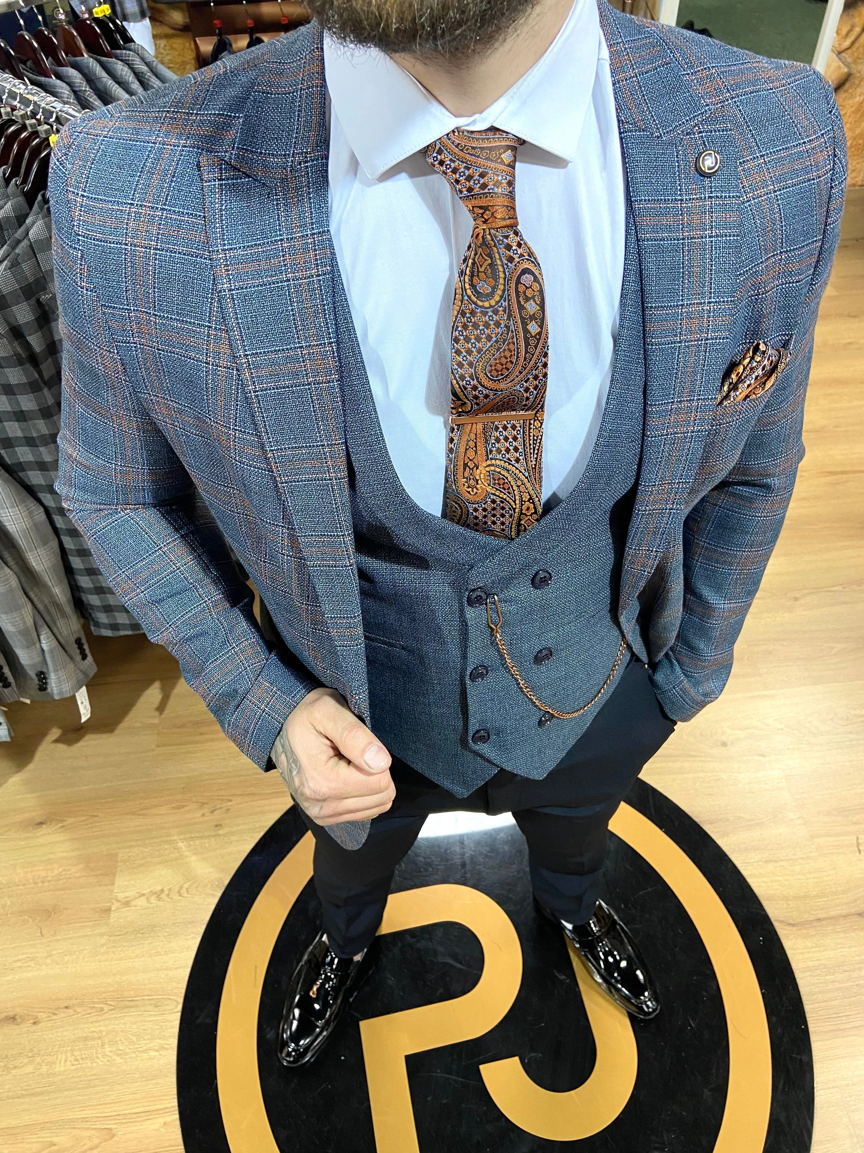 Fury - Navy/Orange 3 Piece Suit