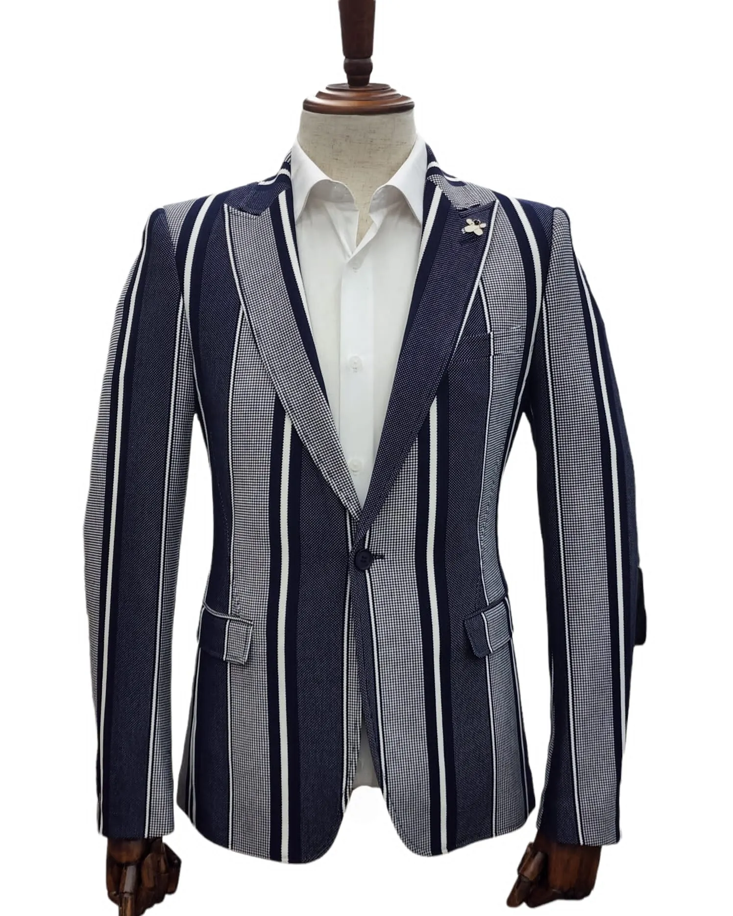 Giovanni Testi Traveler 1 Button Peak Lapel Slim Fit Stretch Suit GTRVL1P-140 NAVY