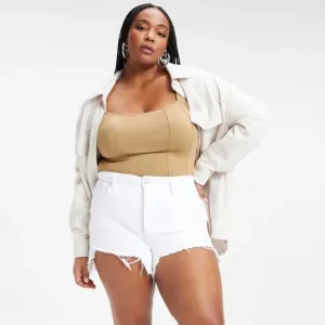 Good American White Distressed Bombshell Denim Shorts Size 18 NWT