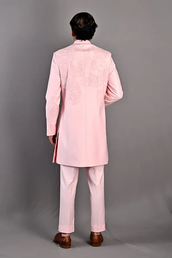 Laurent - Light Pink Abstract Embroidered Achkan Set