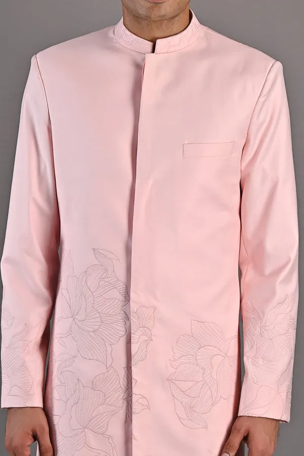 Laurent - Light Pink Abstract Embroidered Achkan Set