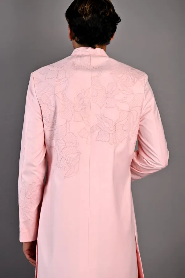 Laurent - Light Pink Abstract Embroidered Achkan Set