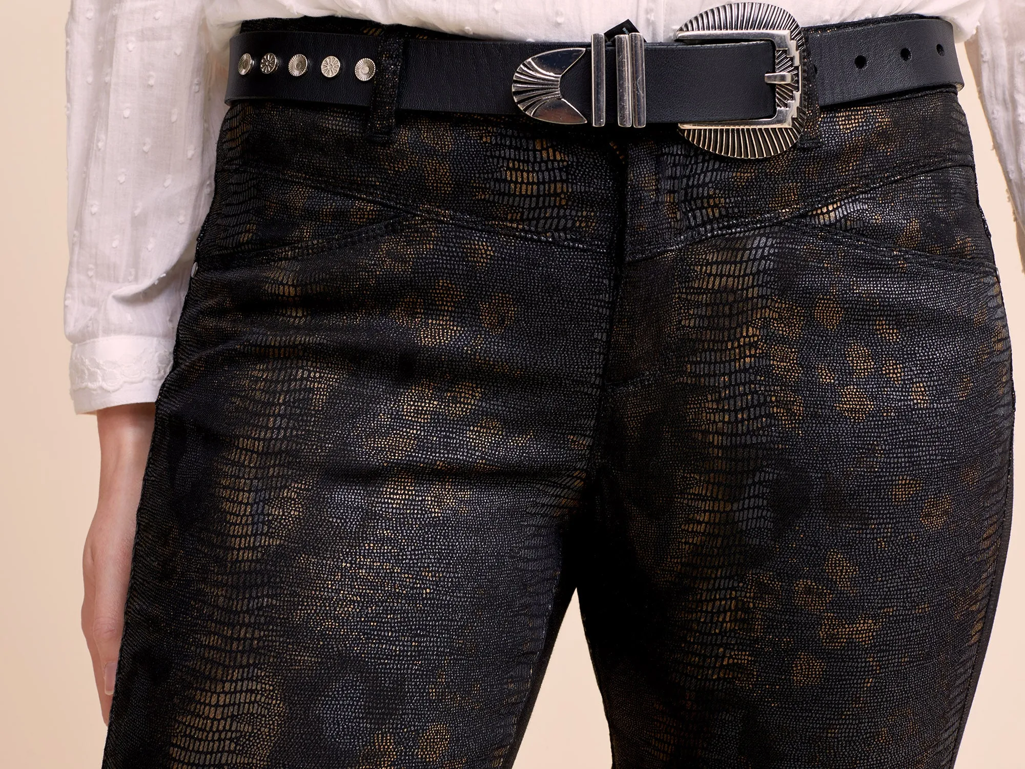 LE ANTON - Jean slim noir effet push up imprimé python