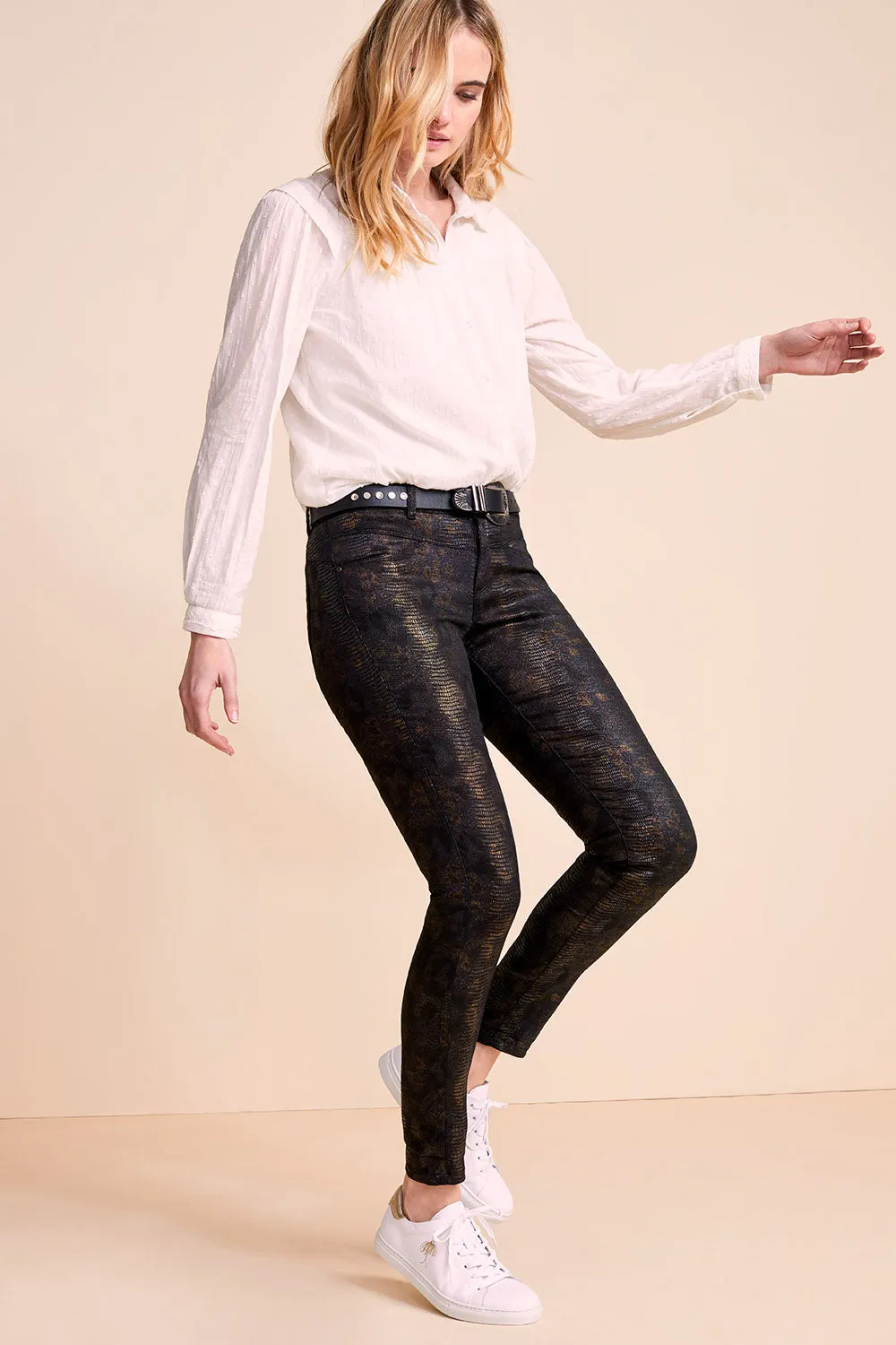 LE ANTON - Jean slim noir effet push up imprimé python