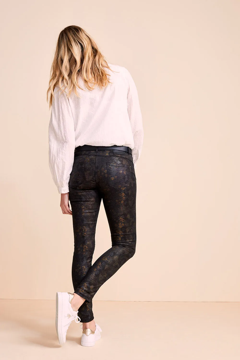 LE ANTON - Jean slim noir effet push up imprimé python