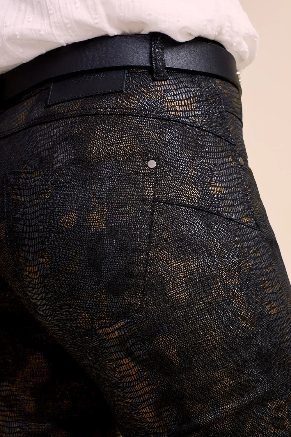 LE ANTON - Jean slim noir effet push up imprimé python