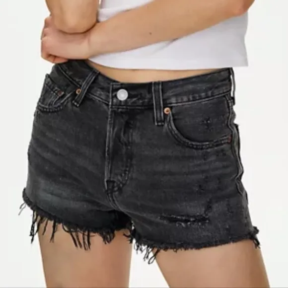 Levi's 501 Short Trashed Black denim cutoff distressed jean shorts 25