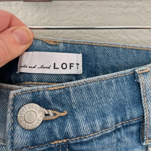 LOFT Rhinestone High Rise Straight Jeans in Vintage Distressed Wash