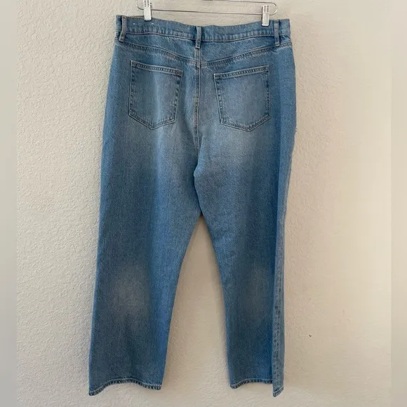 LOFT Rhinestone High Rise Straight Jeans in Vintage Distressed Wash
