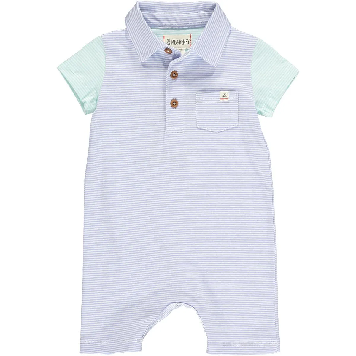 Me & Henry Saltash Polo Romper in Blue Stripe