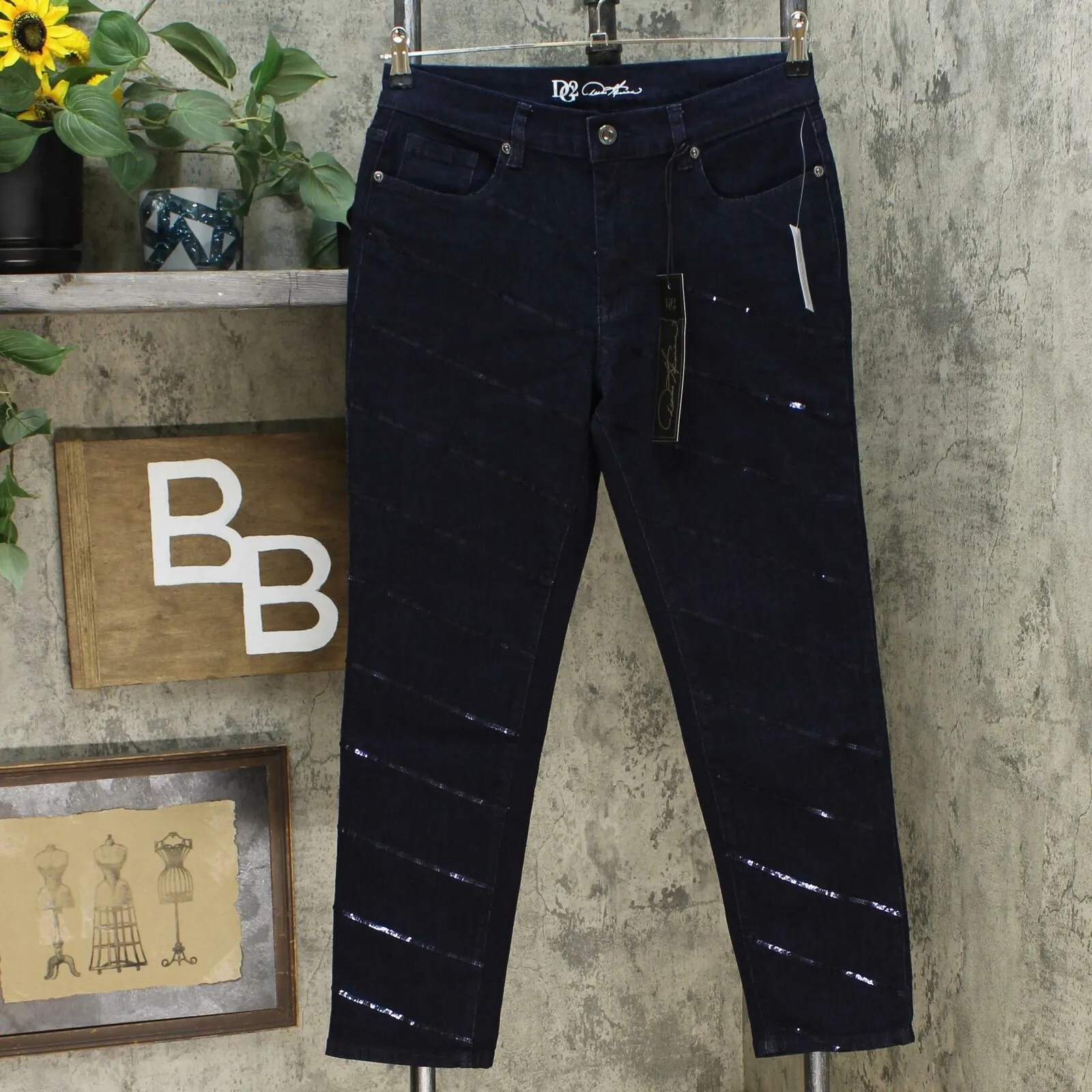 NWT DG2 By Diane Gilman Womens Sequin Stripe Skinny Jean. 730934-Petite 10P