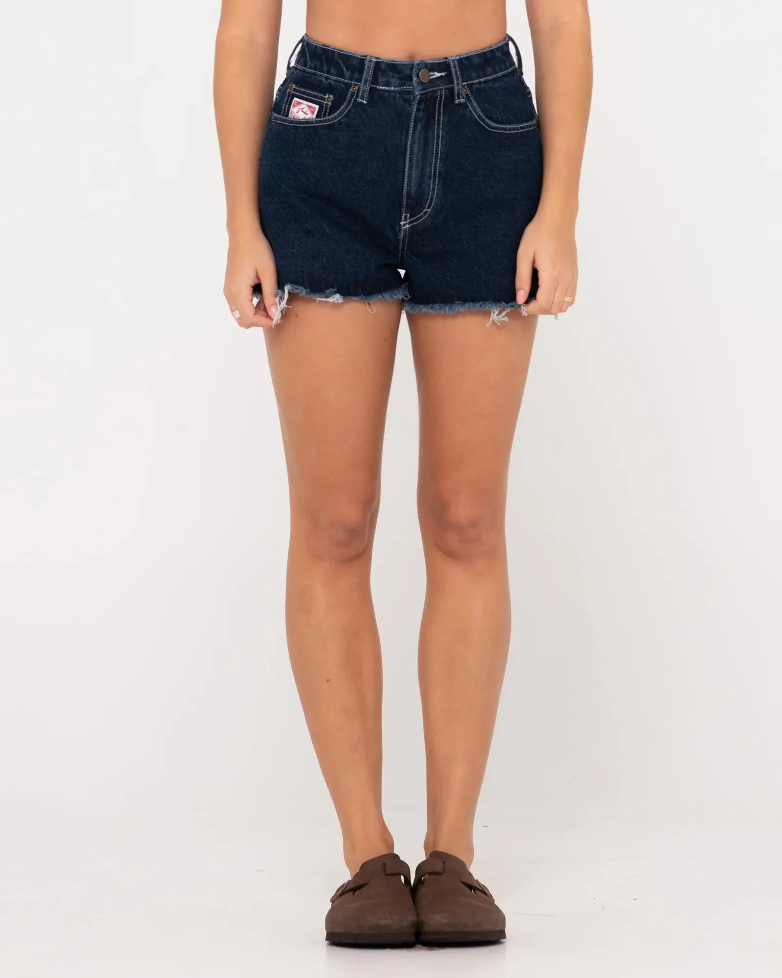 Penny Kick Flare Denim Shorts - Deep Blue