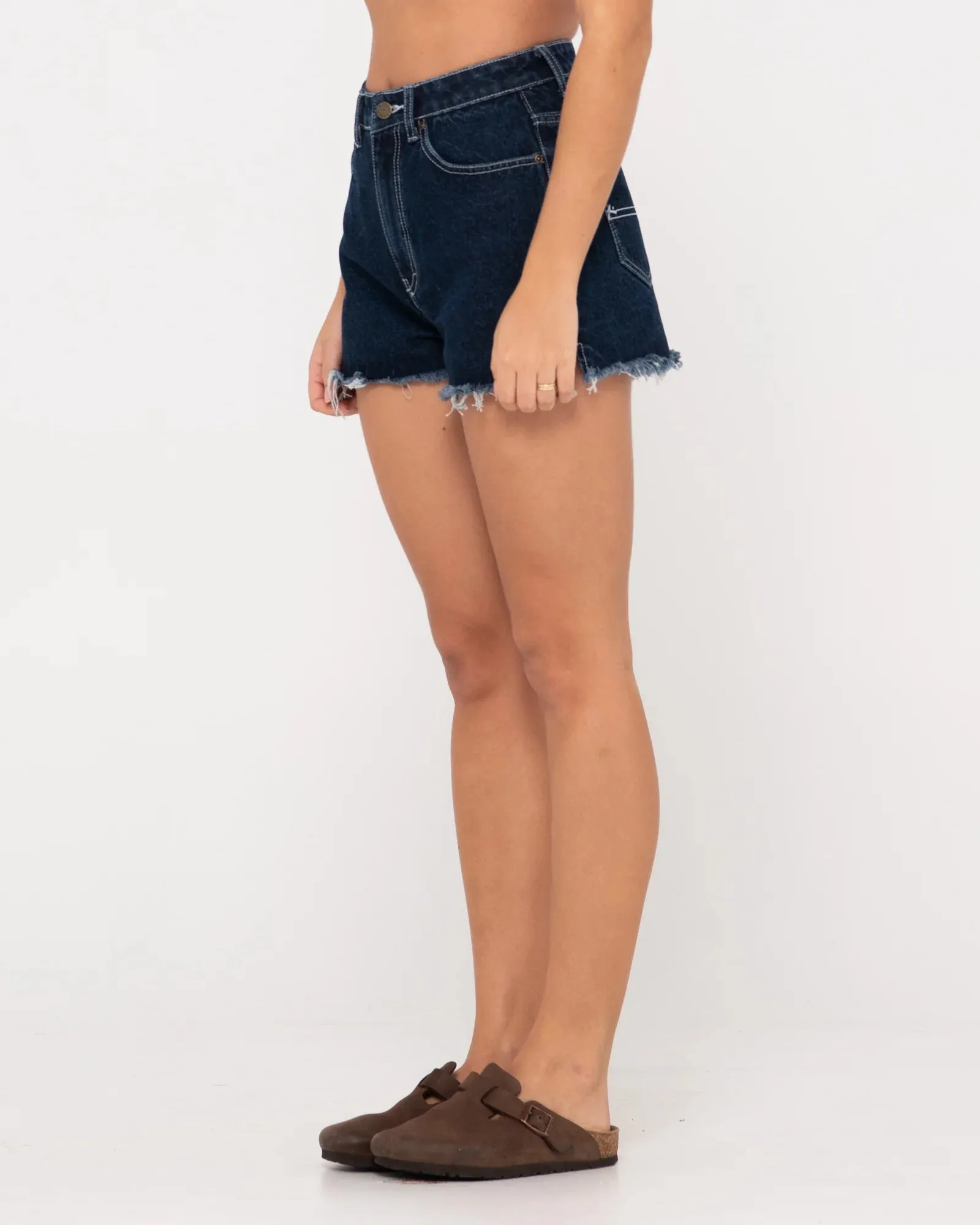 Penny Kick Flare Denim Shorts - Deep Blue
