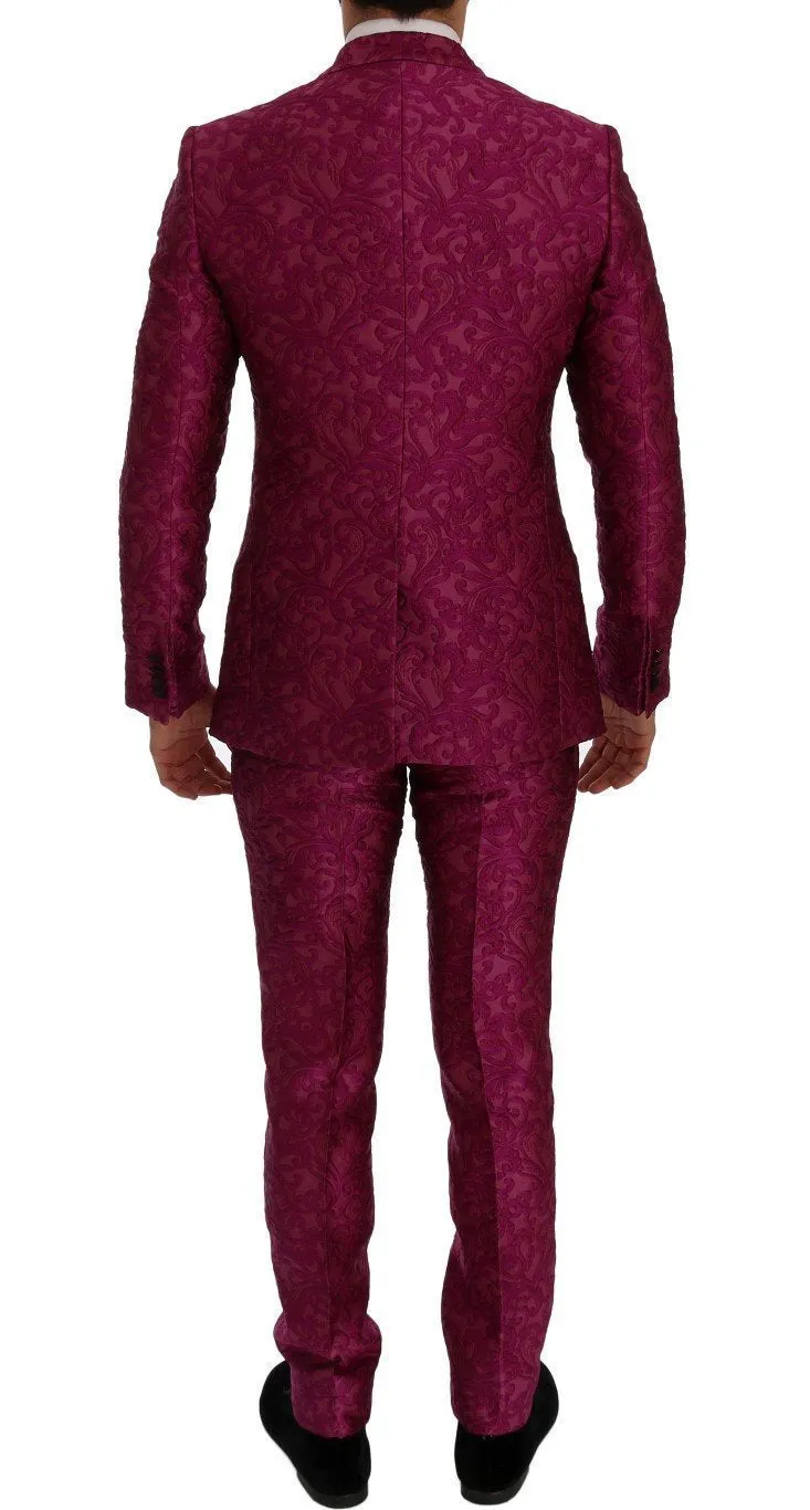 Pink Jacquard 3 Piece Slim fit Suit