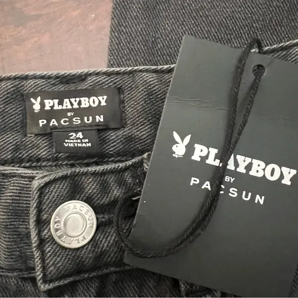 PLAYBOY By PacSun Denim Black Wash Jeans High Rise Straight Leg Slit Hem Size 24
