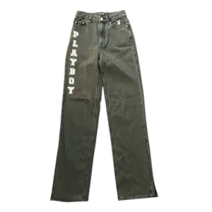 PLAYBOY By PacSun Denim Black Wash Jeans High Rise Straight Leg Slit Hem Size 24
