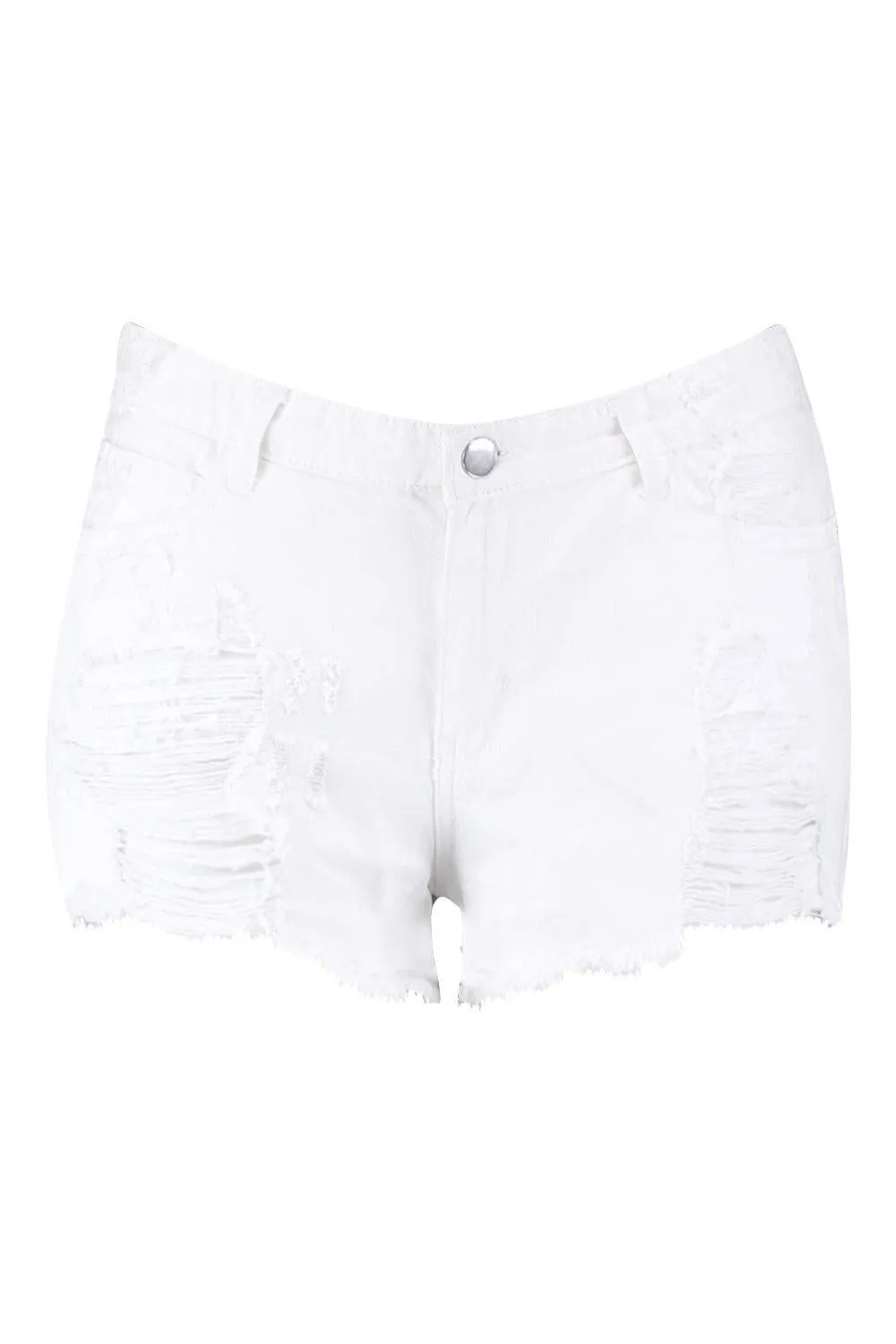 Plus Distressed Denim Shorts Ecru - UK 16