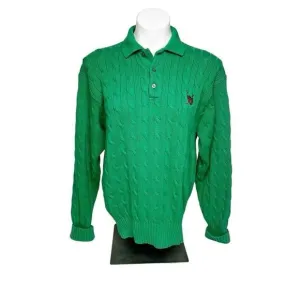 Polo Ralph Lauren vintage Kelly green cable knit 1/4 button collared sweater siz