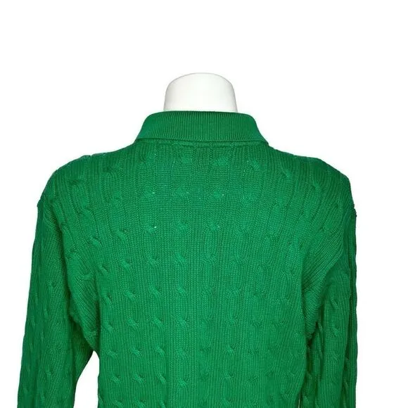 Polo Ralph Lauren vintage Kelly green cable knit 1/4 button collared sweater siz