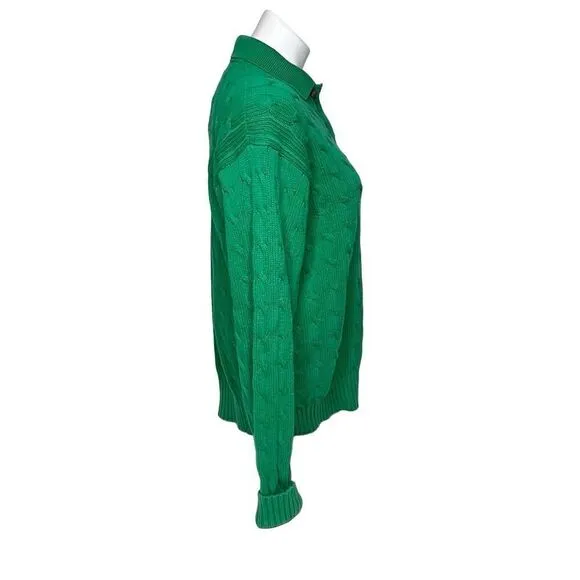 Polo Ralph Lauren vintage Kelly green cable knit 1/4 button collared sweater siz