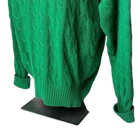 Polo Ralph Lauren vintage Kelly green cable knit 1/4 button collared sweater siz
