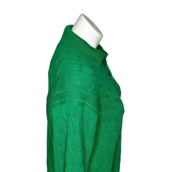 Polo Ralph Lauren vintage Kelly green cable knit 1/4 button collared sweater siz