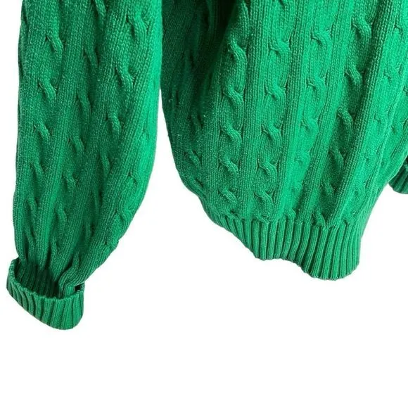 Polo Ralph Lauren vintage Kelly green cable knit 1/4 button collared sweater siz