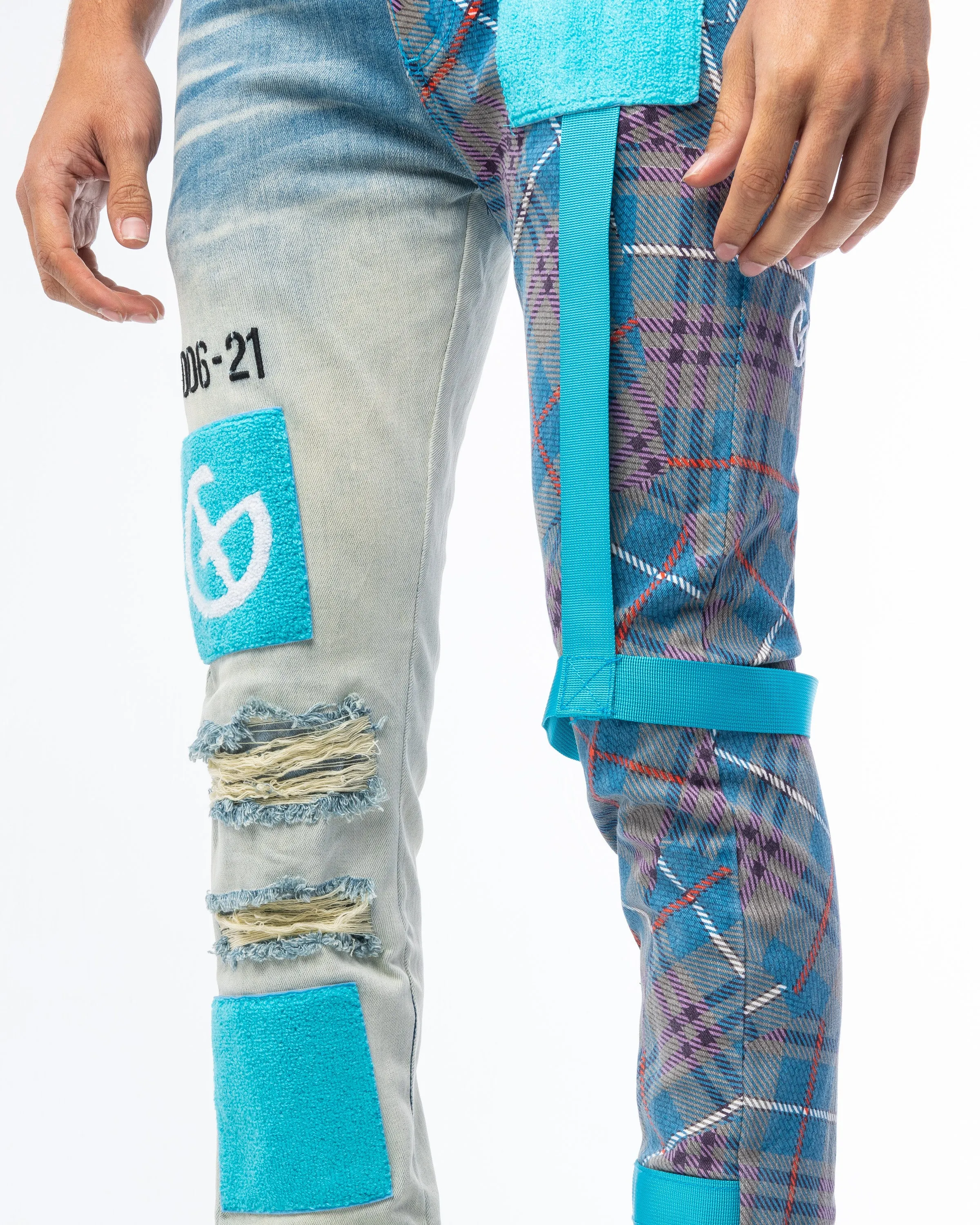 "DEFENDER" Blue Wash/Tartan Combo