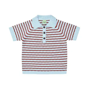 Red And Blue Stripes Cotton Polo Shirt
