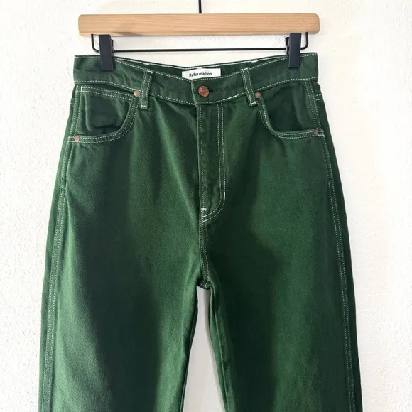 Reformation Cowboy High Rise Straight Jeans Emerald Green Size 27