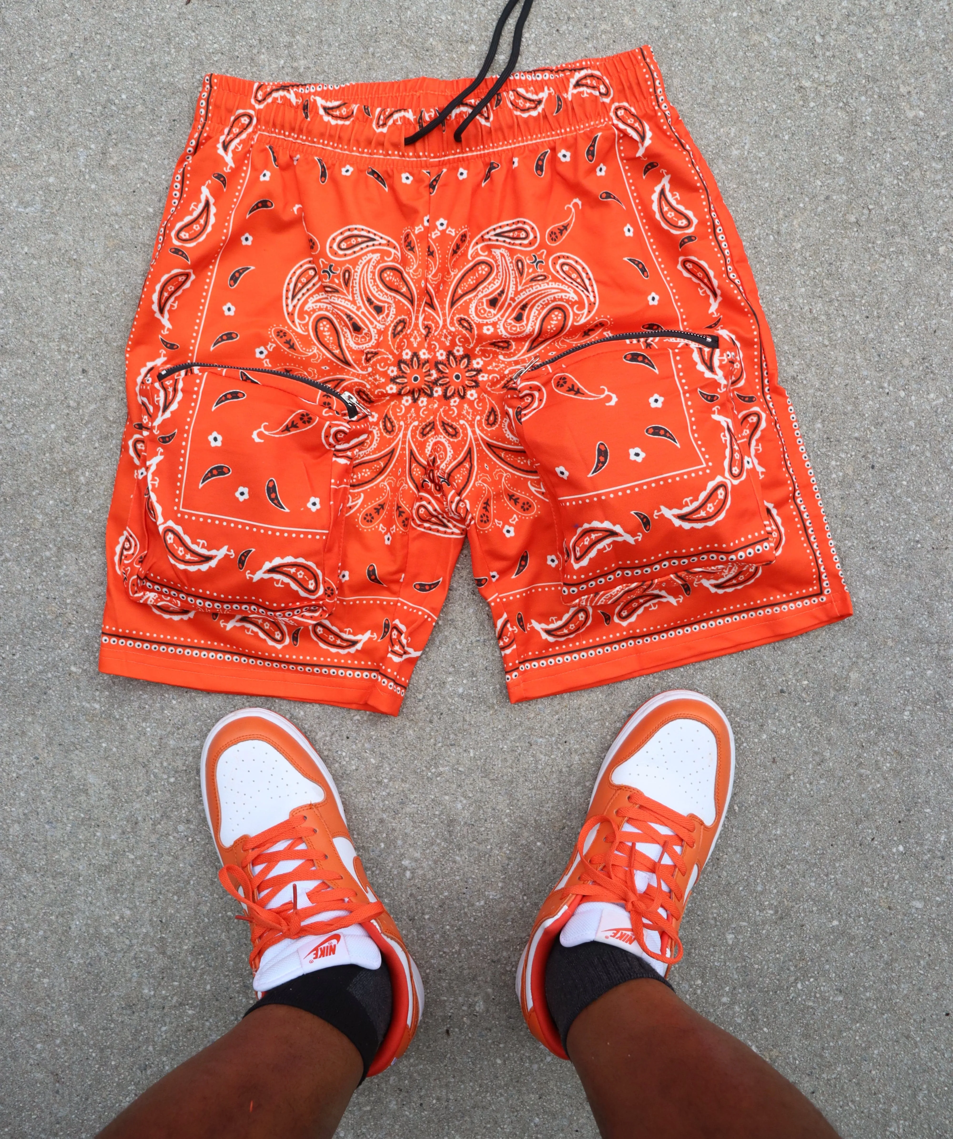 RISKY REWARDS ORANGE BANDANA CARGO POCKET SHORTS