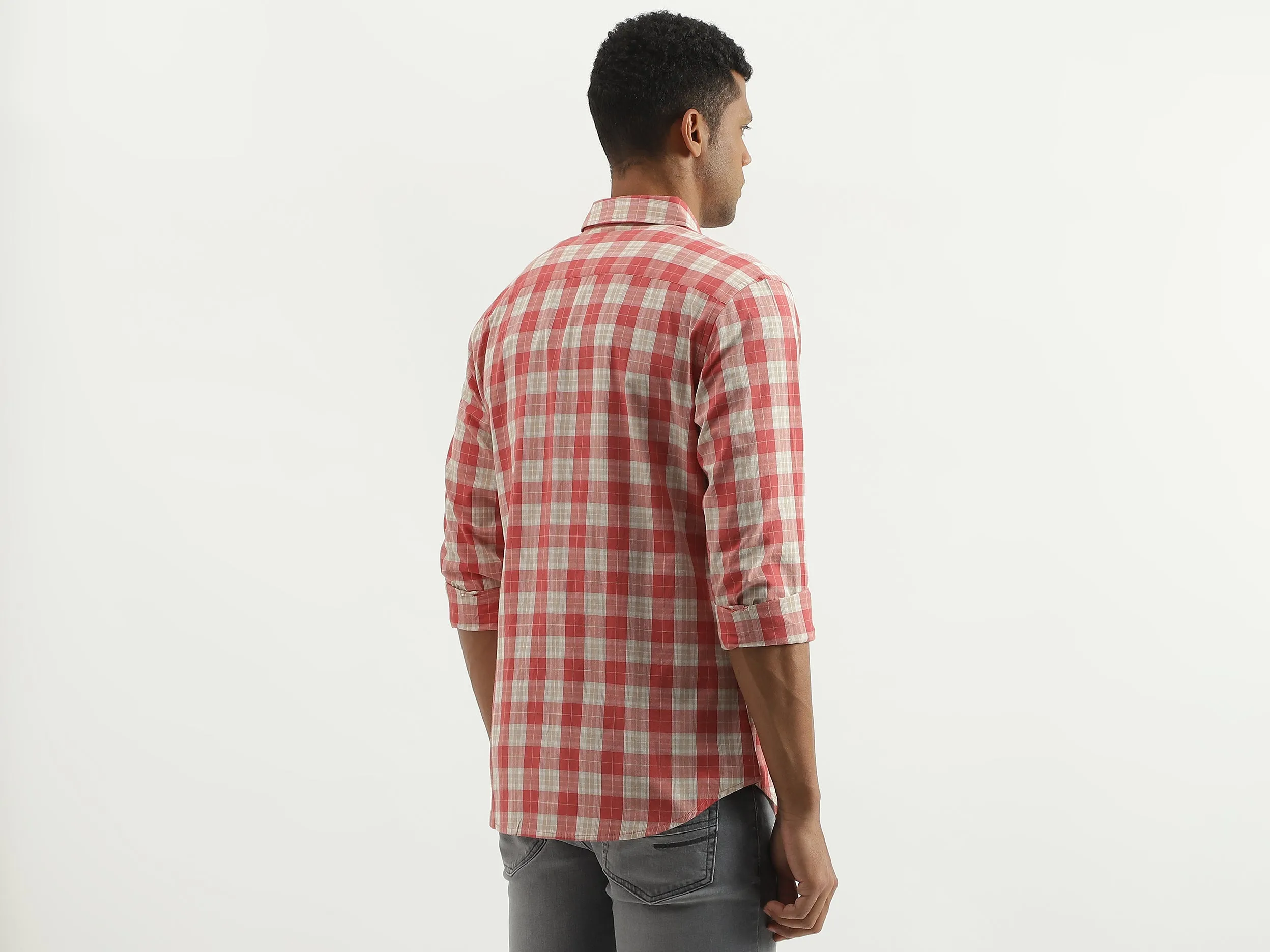Slim Fit Spread Collar Checked Shirt
