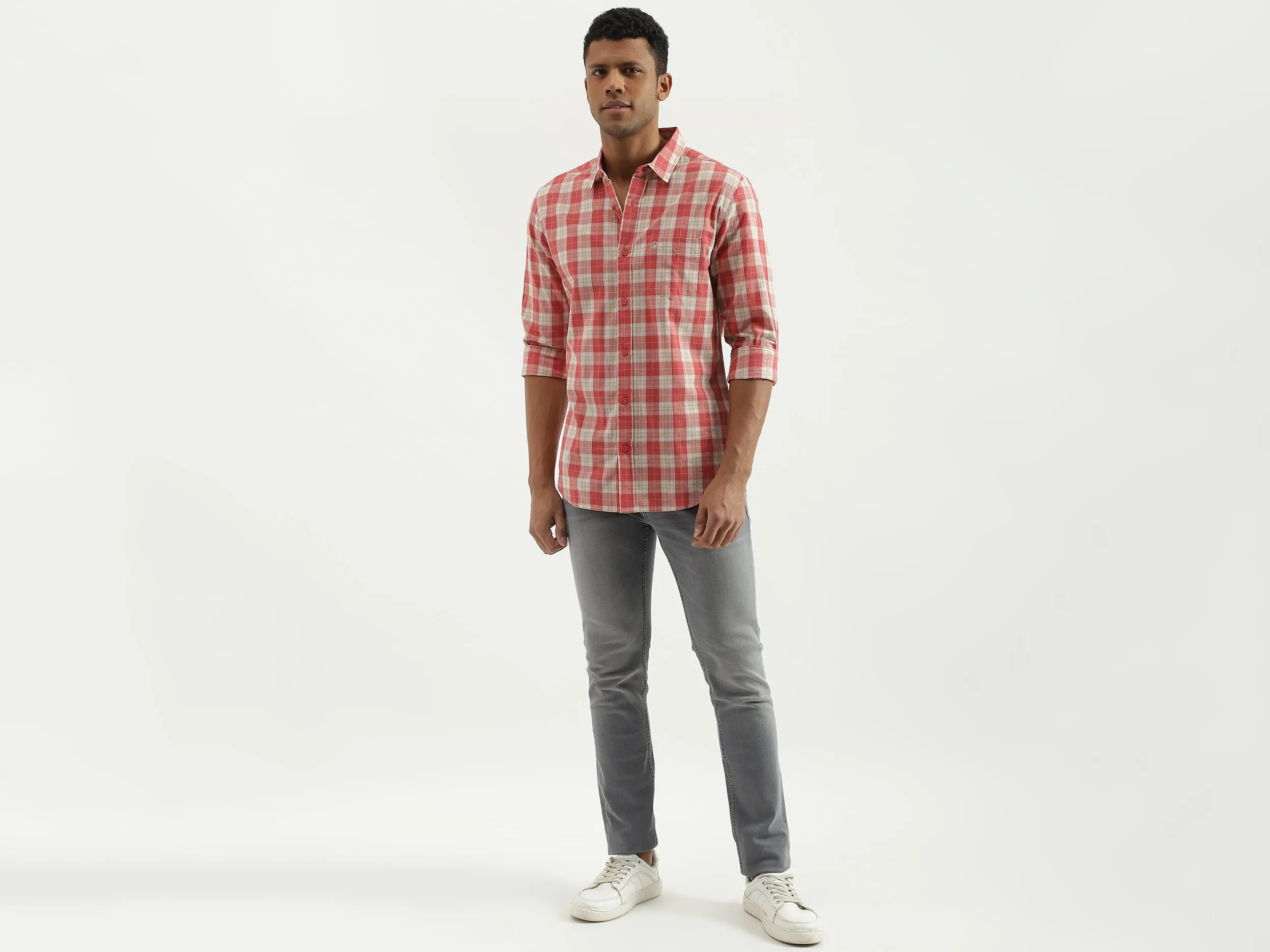 Slim Fit Spread Collar Checked Shirt