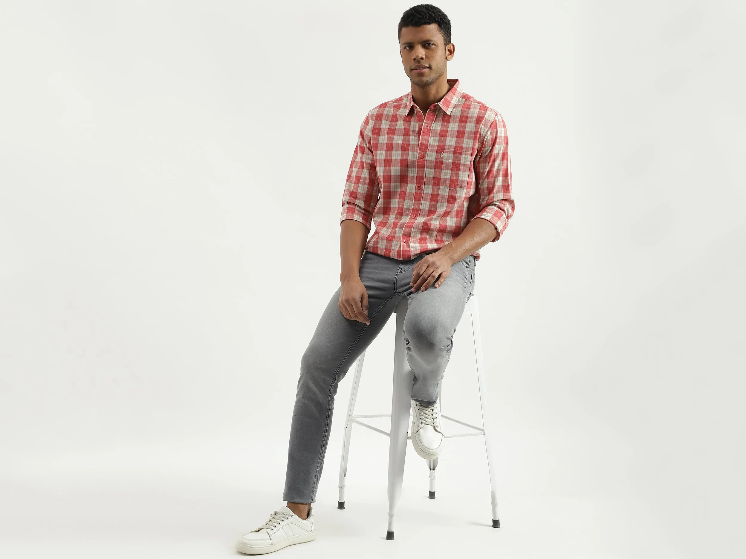 Slim Fit Spread Collar Checked Shirt