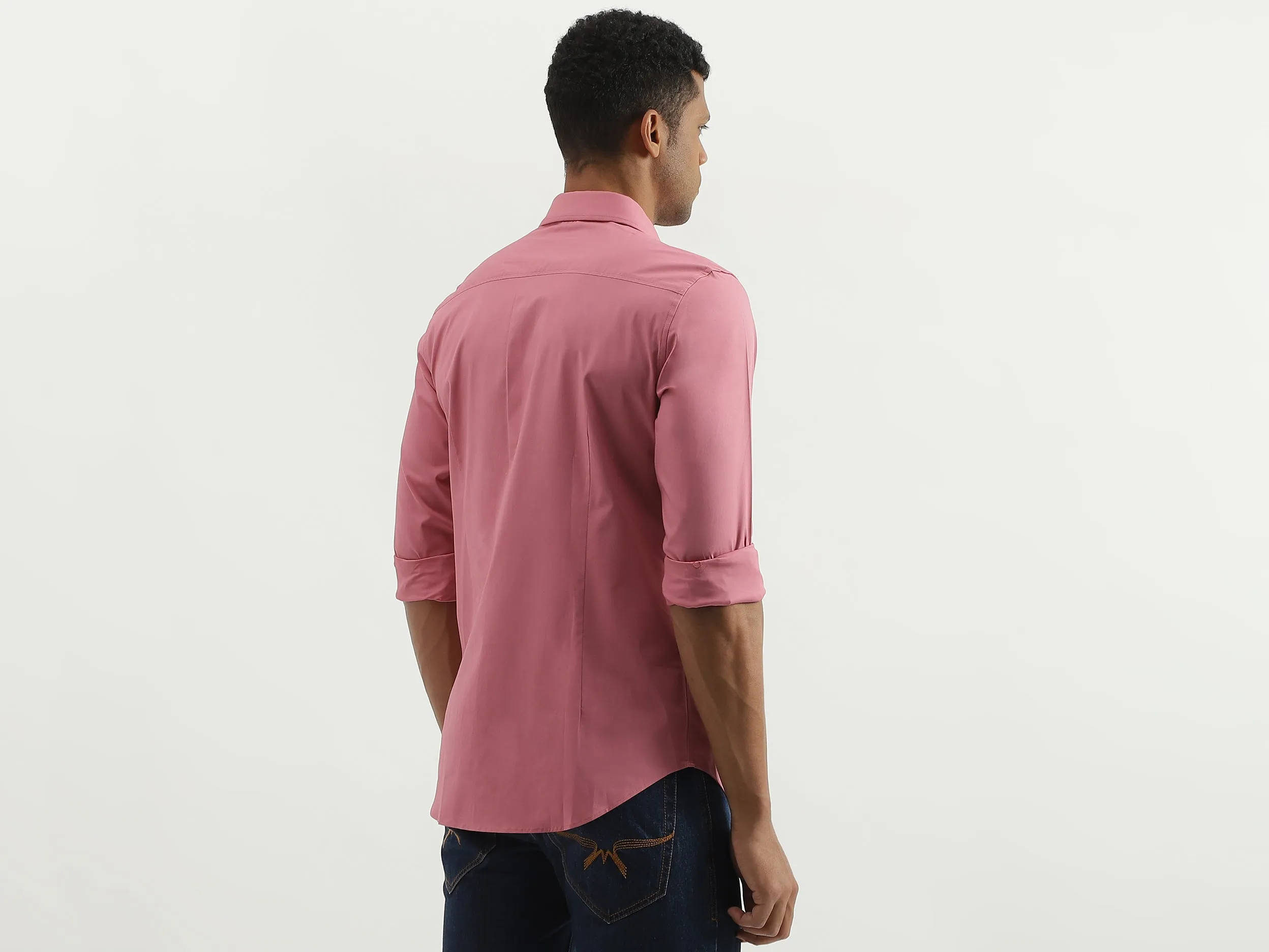 Slim Fit Spread Collar Solid Shirt