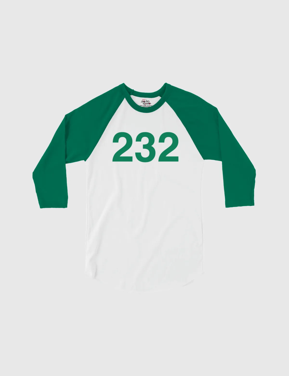 Squid Game: The Challenge Player Raglan Shirt [White/Kelly] - Player 232