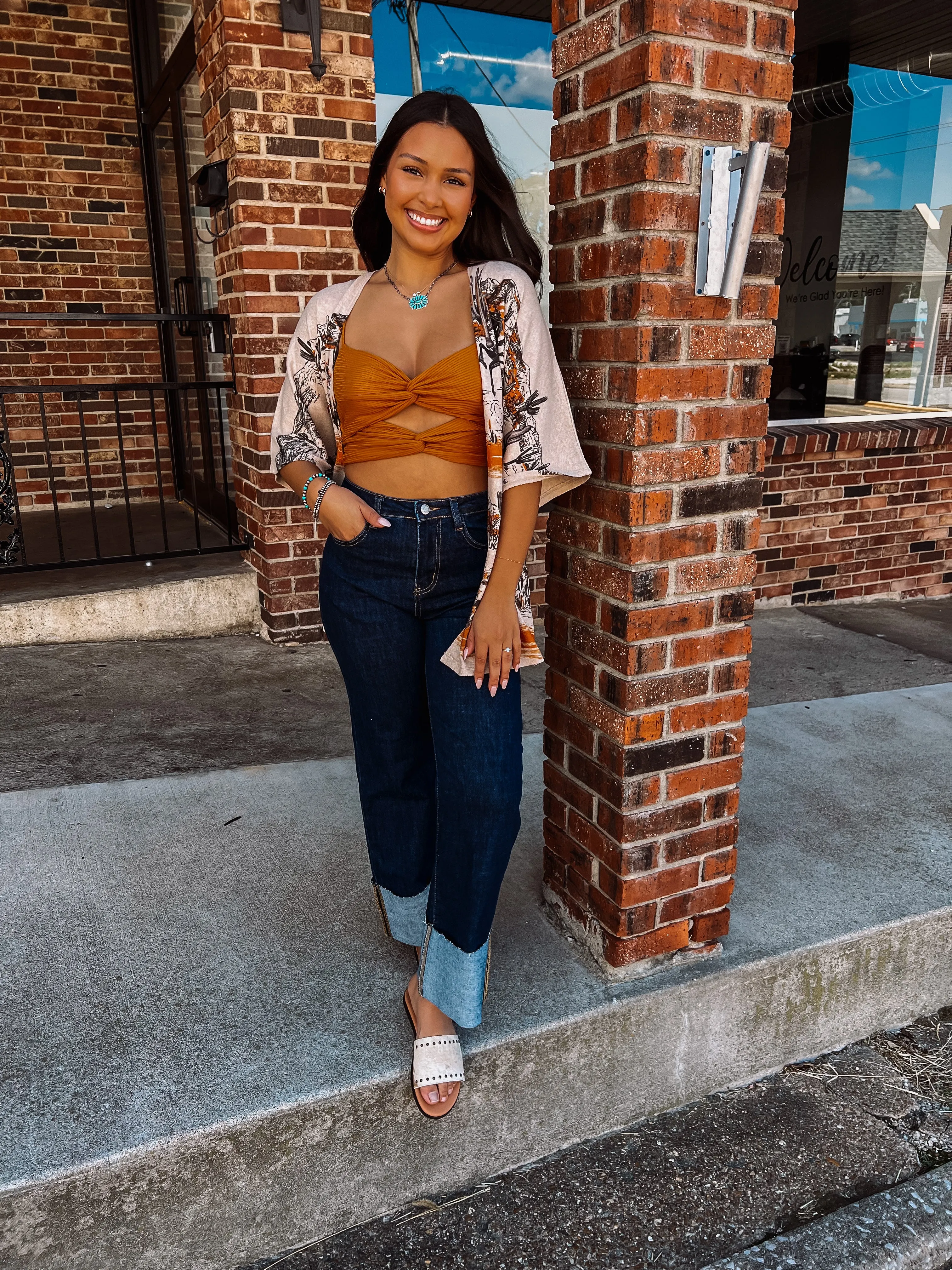 The Kawliga Wide Leg Cuffed Denim