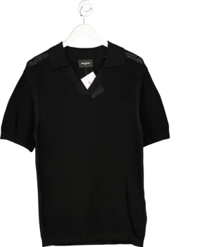 The Kooples Black Openwork Knit Polo T-shirt UK L