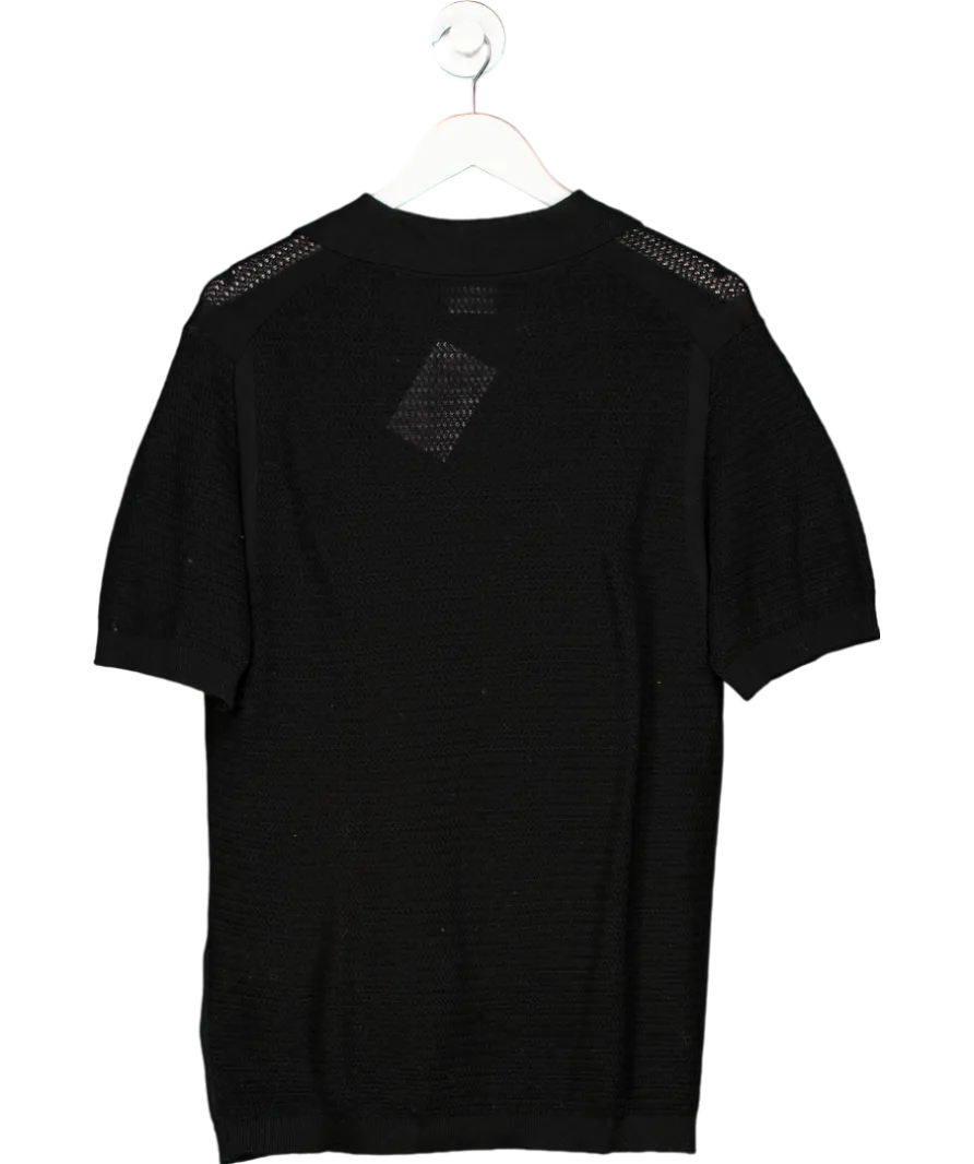 The Kooples Black Openwork Knit Polo T-shirt UK L