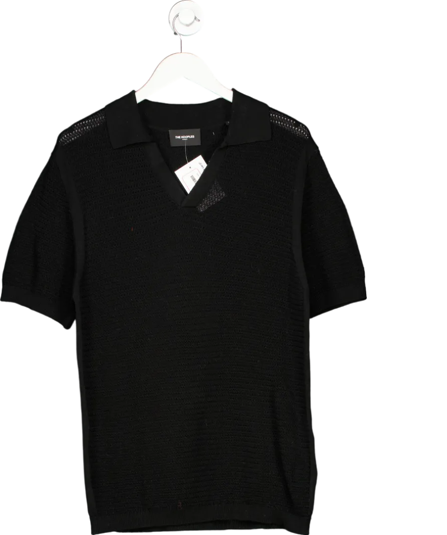 The Kooples Black Openwork Knit Polo T-shirt UK L